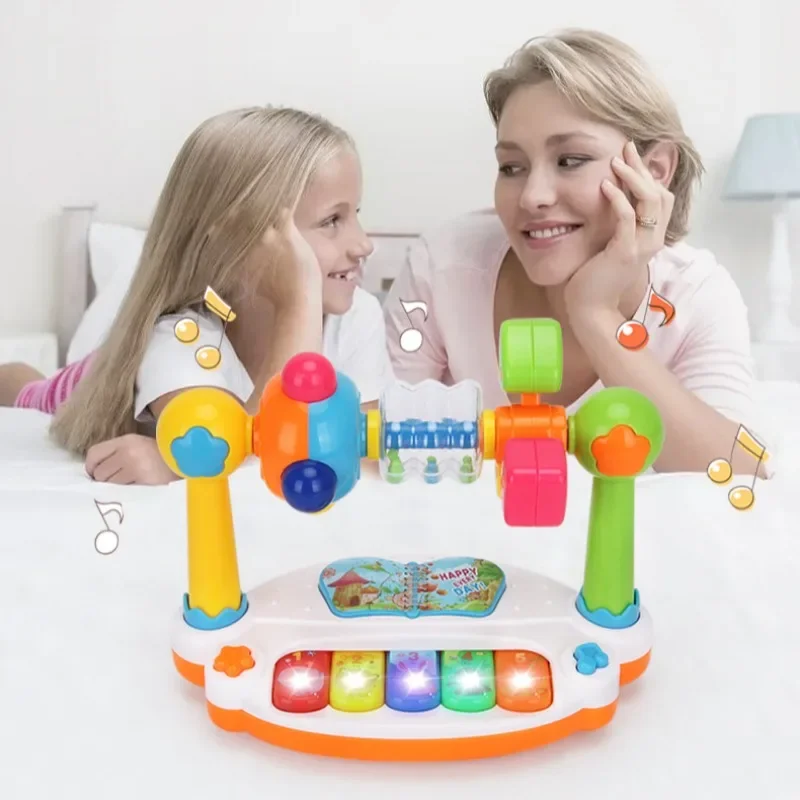 Baby Piano Toys Kids Rotating Music Piano Keyboard With Light Sound, Musical Toys For Toddlers, Early Educational Music Toy