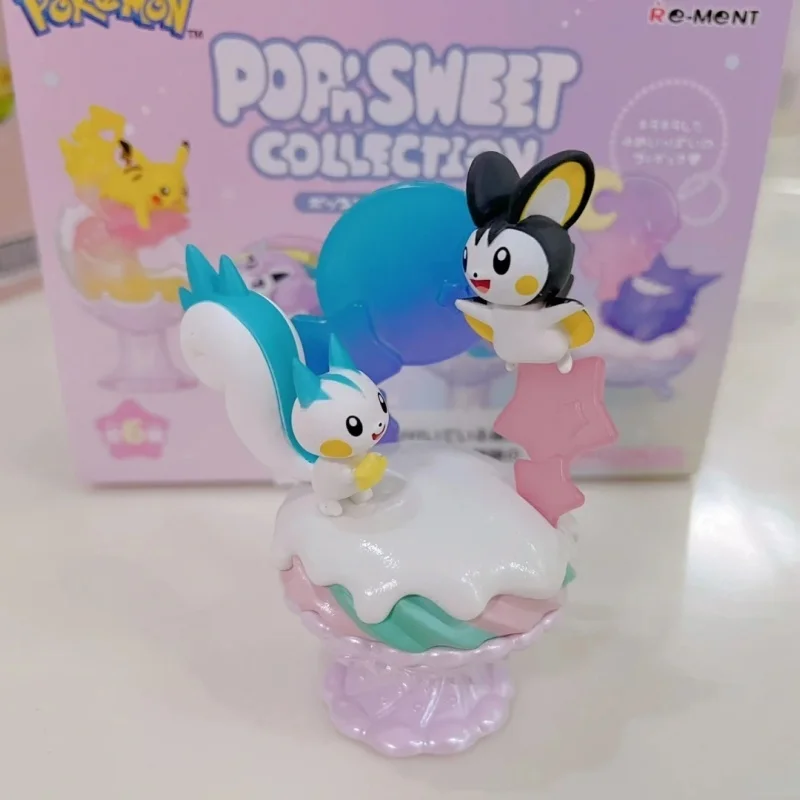 リーメントポケモンミニチュアシーン装飾品カップフィギュアブラインドボックスおもちゃポニータ Gengar Pachirisu Emolga 人形モデルのおもちゃキッズギフト