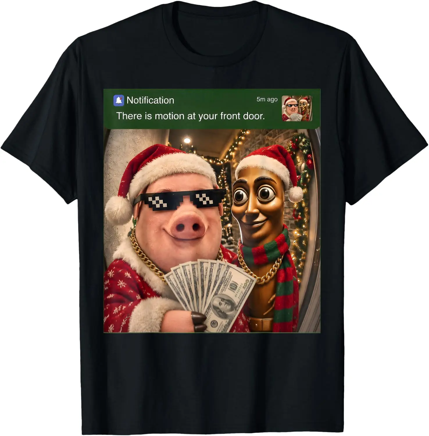 Tung Sahur John Pork Motion At Your Front Door Christmas T-Shirt Men Women T-Shirt Funny  Christmas T-Shirt Xmas T-Shirt 100% Cotton Family Gift T-Shirt Vintage Cool