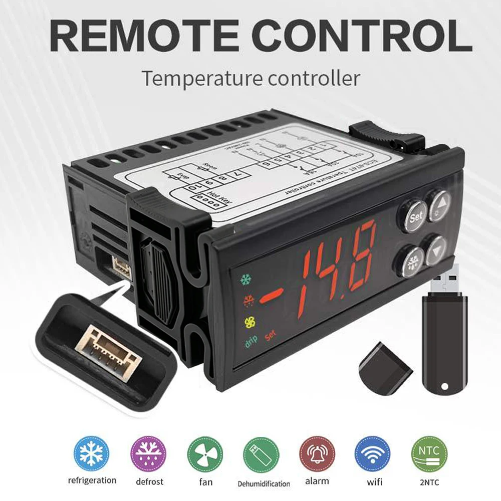 Yieryi WiFi Tuya Smart Temperature Controller 100-240V Digital Thermostat Cooling Defrost Fan Alarm Cold Storage Refrigerator