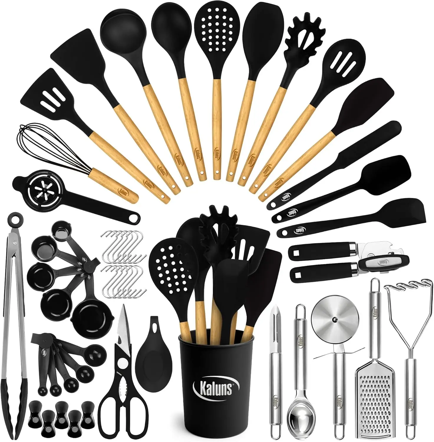 

50 PCS Silicone Kitchen Utensils Set - Heat Resistant Non-Stick Cooking Tools with Wooden Handles for Home Chefs