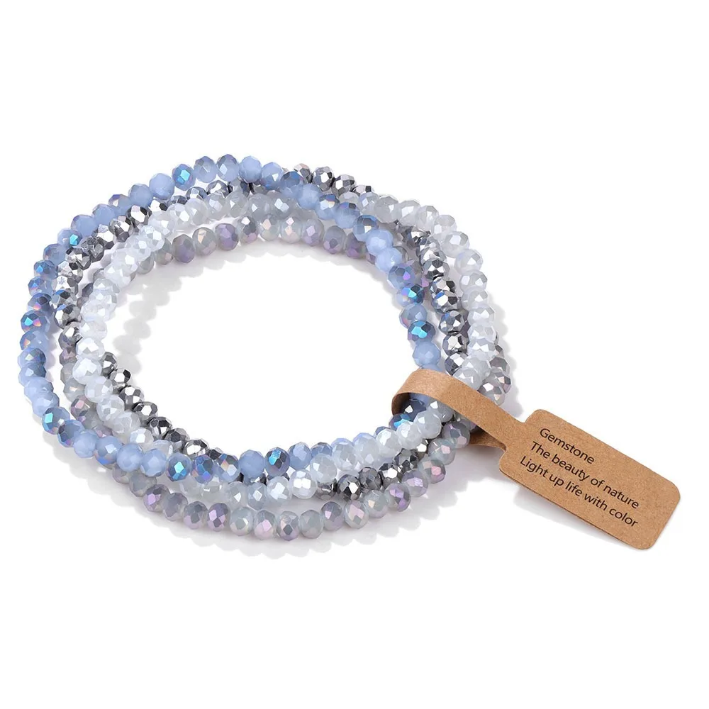 4pcs/set Multi Color Faceted Glass Beads Bracelet Elastic AB Effected Stretch Bracelet Shinning Handmade Crystal Beads Bracelet