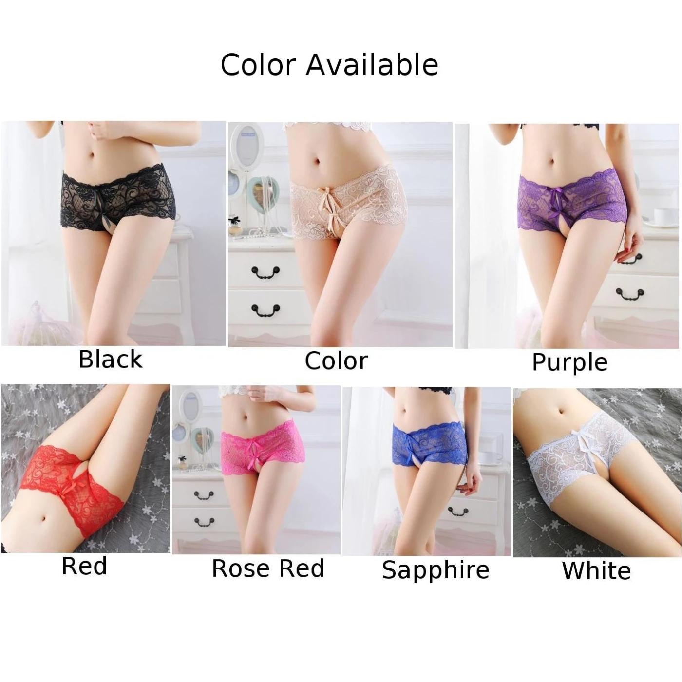 Sexy Open Crotch Boyshort Womens Lace Open Butt Crotchless Panties Lady Sheer Lingerie Low Waist Underwear Temptation Sleepwear