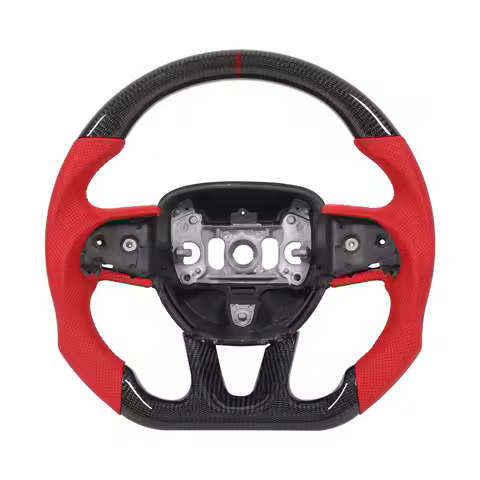 Custom Carbon Fiber Steering Wheel Red Nappa Perforated Leather Fit for Dodge Challenger/Charger SRT HELLCAT 2015-2020
