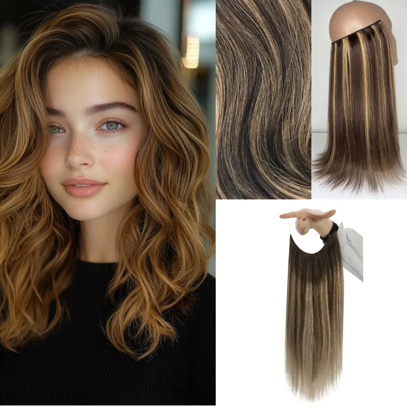 

Ready Stock Human Hair Fish Line Extensions 18inch Clip In Single Weft Wholesale Color #4 #8 P18-613 P27-613