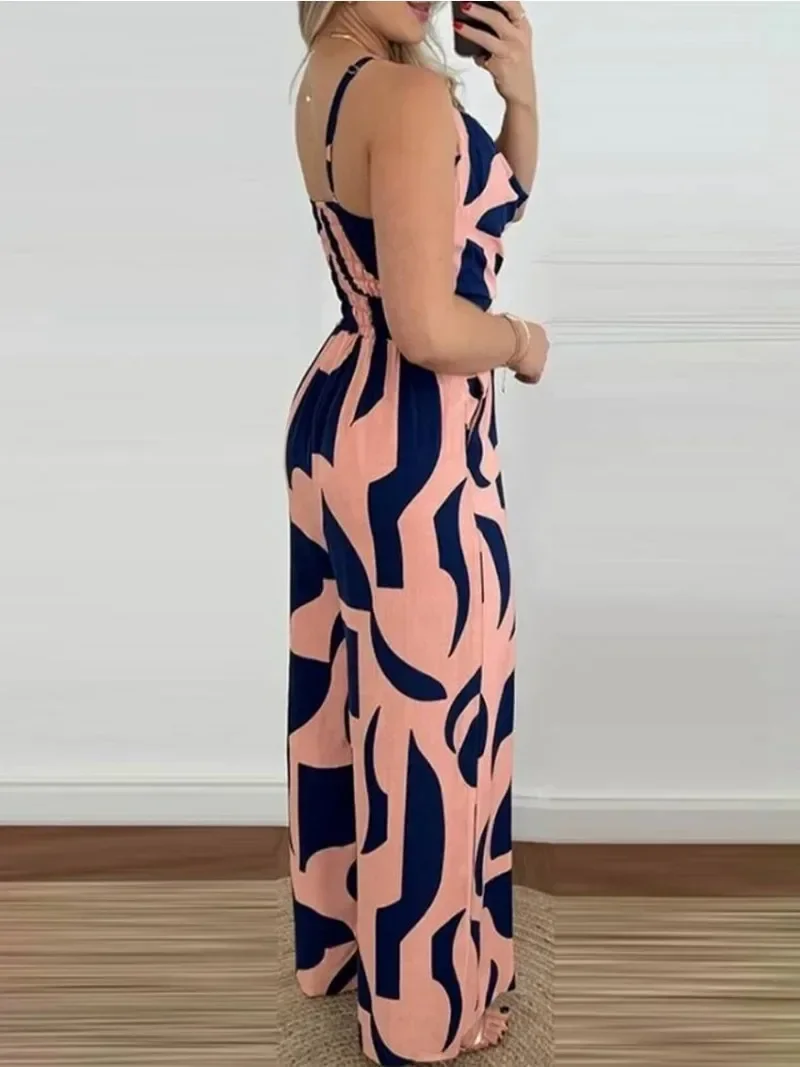 بذلة نسائية طويلة أنيقة بحمالات مع خصر بدون ظهر وواسعة الساق بذلة نسائية أنيقة لقضاء العطلات بقصة ضيقة #4