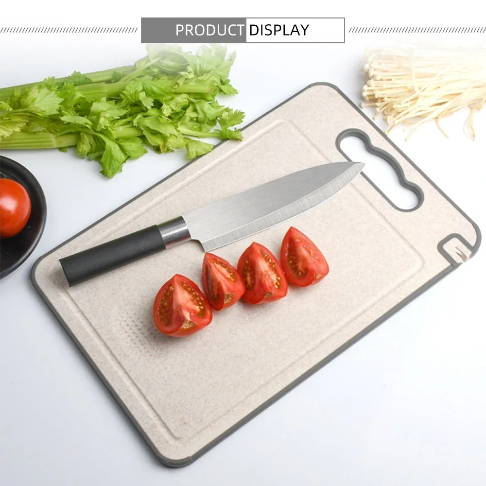 Eco-friendly Wheat Straw Material Double Side Cutting Board Stainless Steel Defrosting Chopping Board