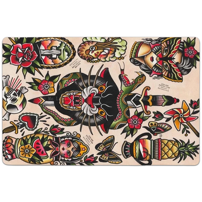 Traditional Tattoo Old School Tiger Dagger Skull Dragon Women Carpet By Ho Me Lili For Floor Decor Rugs Doormat