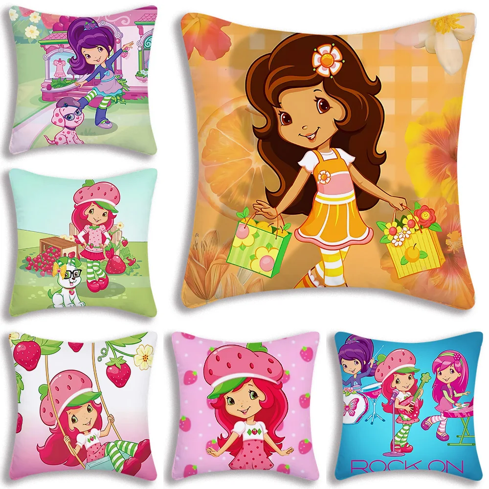 Pillow Covers Cartoon Exquisite Strawberry Shortcake Sofa Decorative Home Double-sided Printing Short Plush Cute Cushion Cover