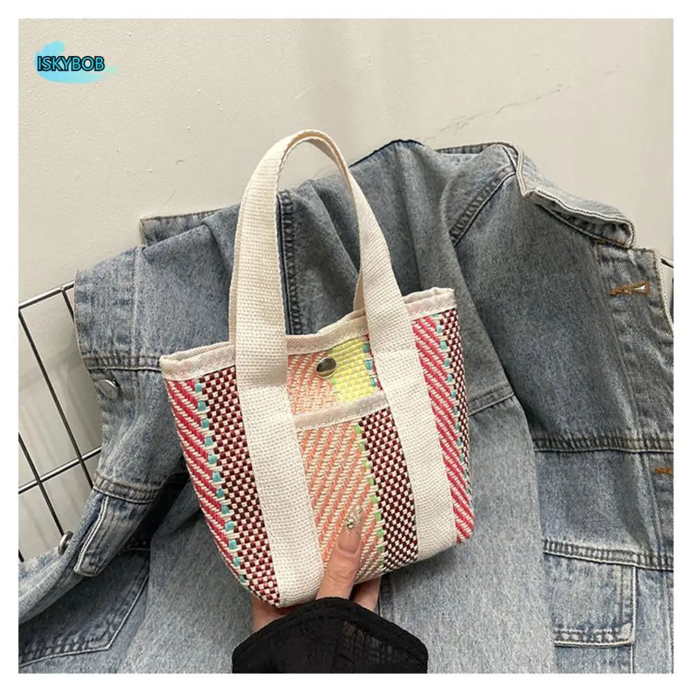 

Practical Stripe Weave Handbag Large Capacity Picnic Storage Bag Straw Bag Fashion Small Cloth Bag Tote Bag Travel