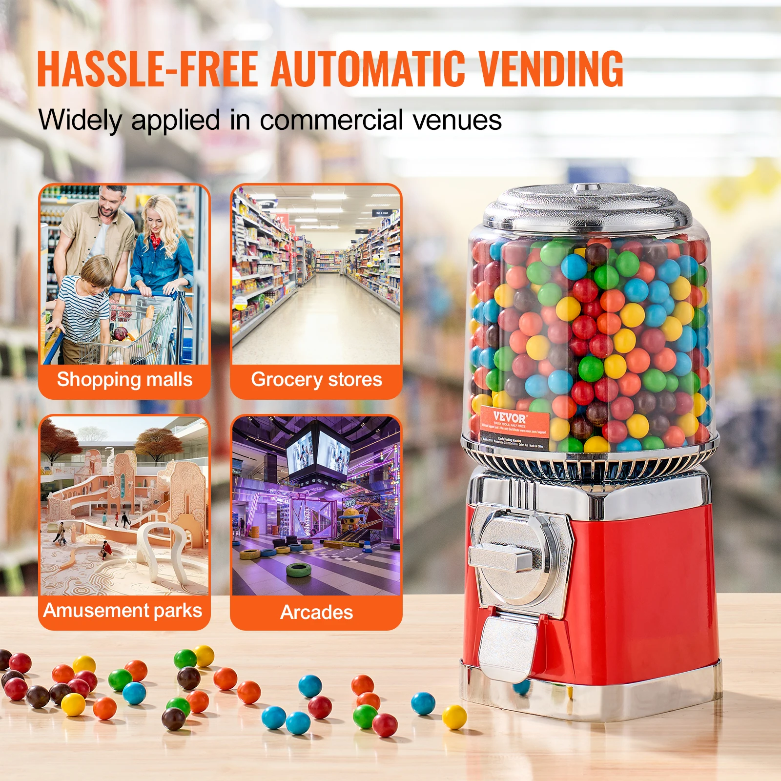 VEVOR Gumball Machine for Kids Candy Vending Machine Bubble Gum Machine Coin Operated Gumball Bank for Toy Balls Candy