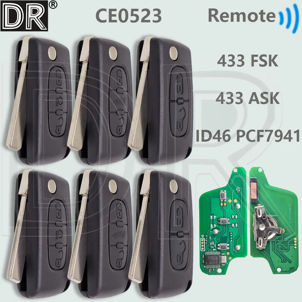 

DR CE0523 ID46 PCF7941Chip 433ASK/FSK HU83/VA2 Автомобильный дистанционный ключ для Peugeot 207 307 308 407 CC SW Citroen Picasso C1 C2 C3 C4 C5