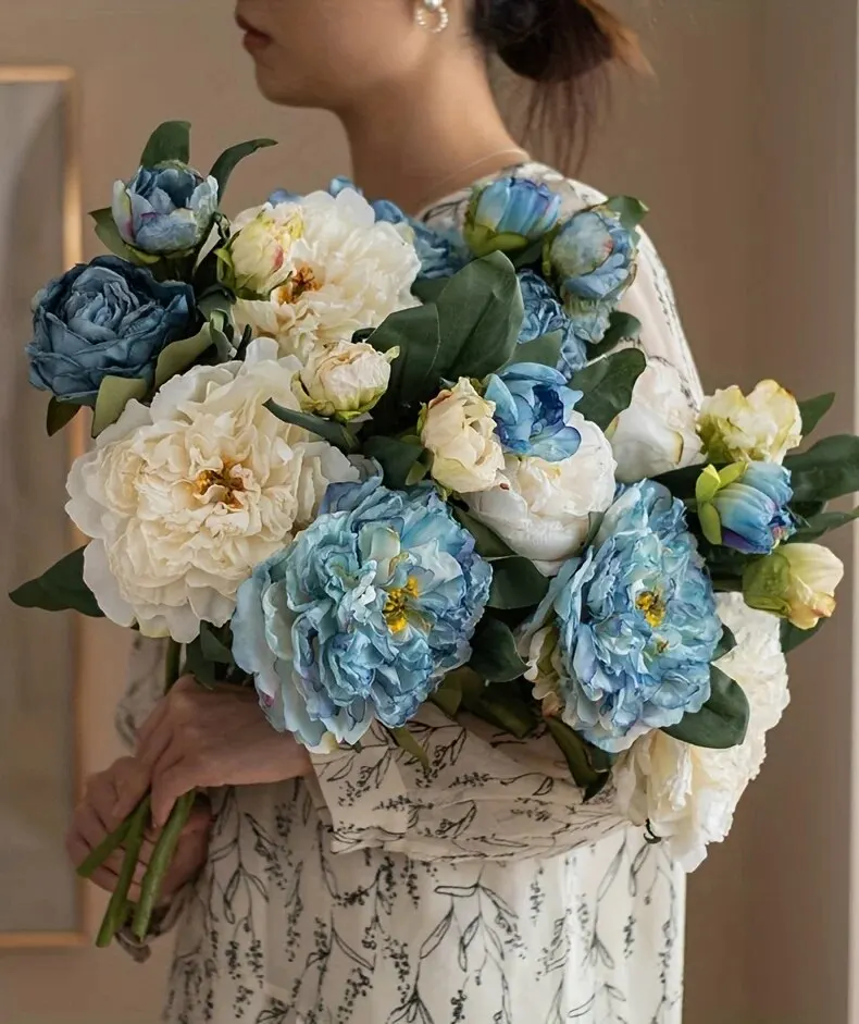 Pfingstrosen-Simulationsblumen, künstliche Blumendekorationen für Zuhause und Wohnzimmer, Esstisch-Dekoration mit getrocknetem Blumenstrauß – Detail 3