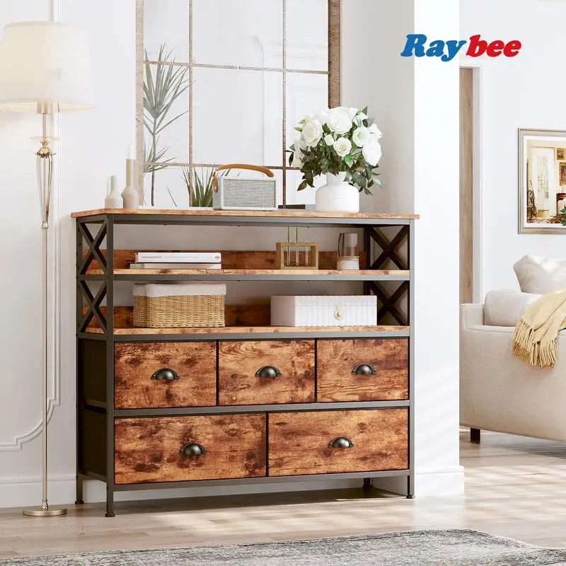 

024 Tiktok Summer SaFurniture Dresser with Fabric Drawers with Wood Open Shelves for Bedroom, Living Room, Entryway