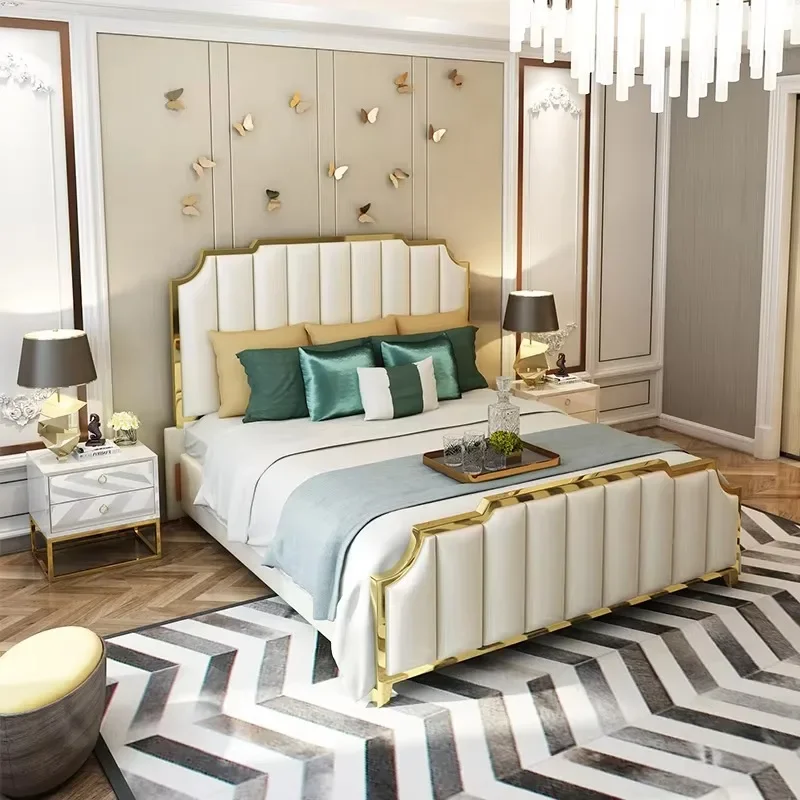 xx-Headboard Frame Double Bed Waterproof Full Size Bases Double Bed Twin Storage Bedframe Letto Matrimoniale Home Furniture