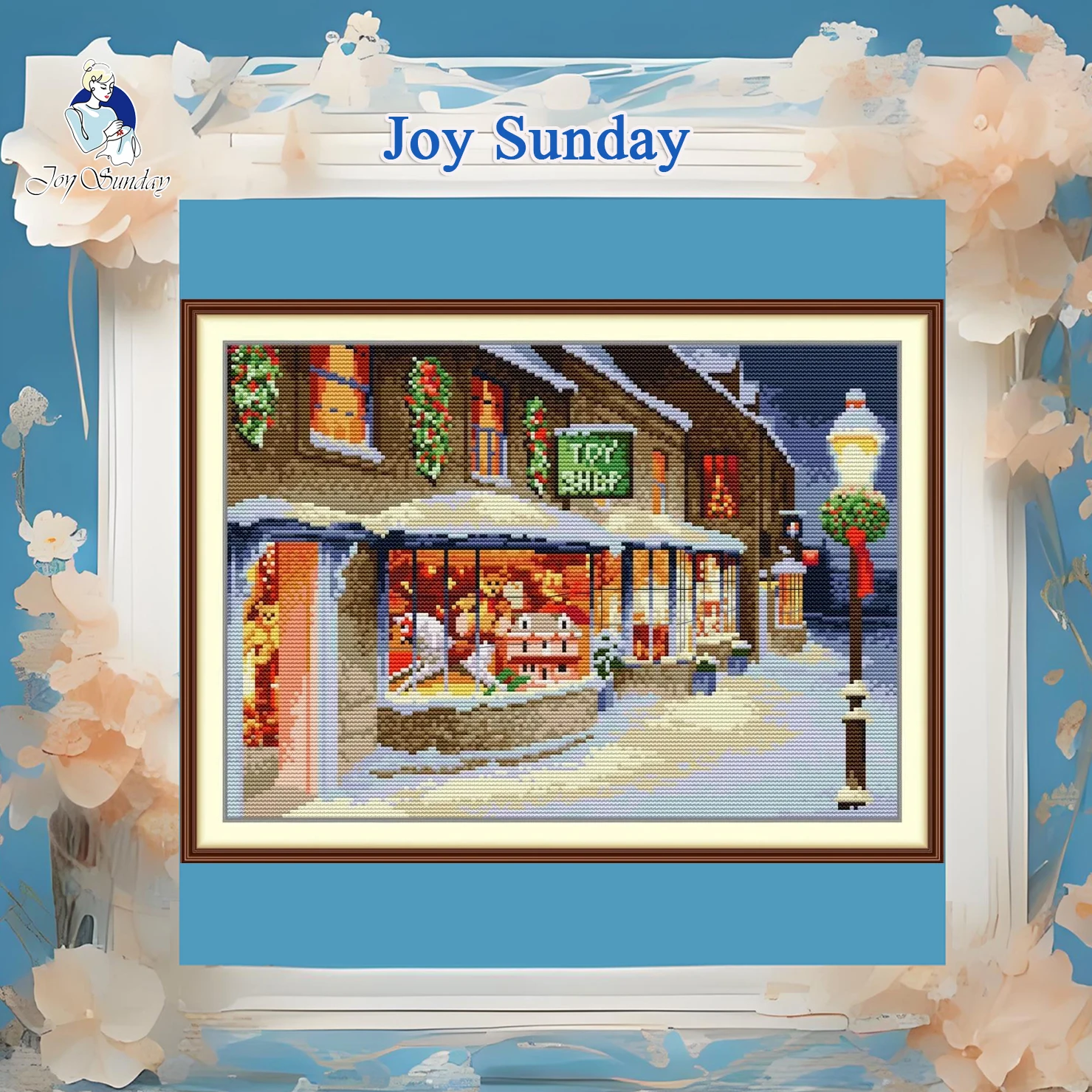 

Joy Sunday Pre-printed Cross Stitch Kit Easy Pattern Aida Stamped Fabric Embroidery Set-Christmas Toy Store