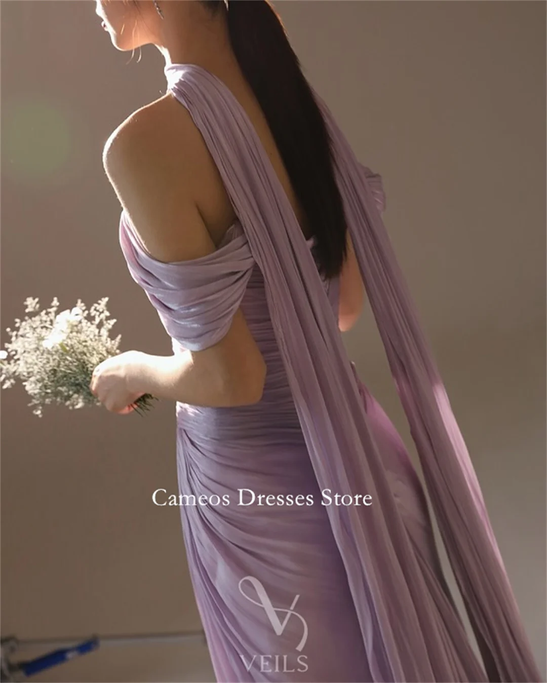 SONDR corée robe de soirée violette sans bretelles en mousseline de soie fente latérale robe de bal formelle personnalisée ........... Occasion robe de soirée