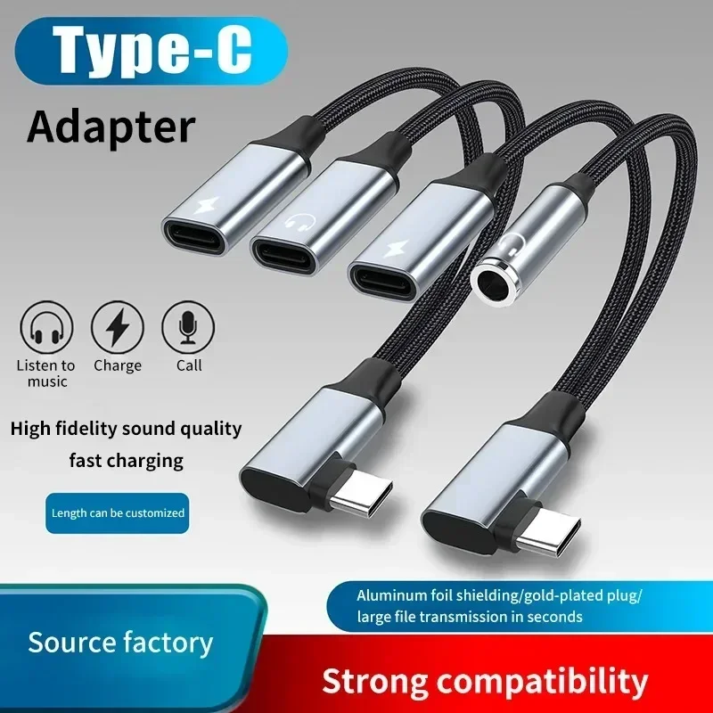 2in1 USB C to AUX 3.5mm Audio Cable USB Type C Extension Cord 60W Fast Charging Cable for Xiaomi Redmi Huawei Samsung Earphone