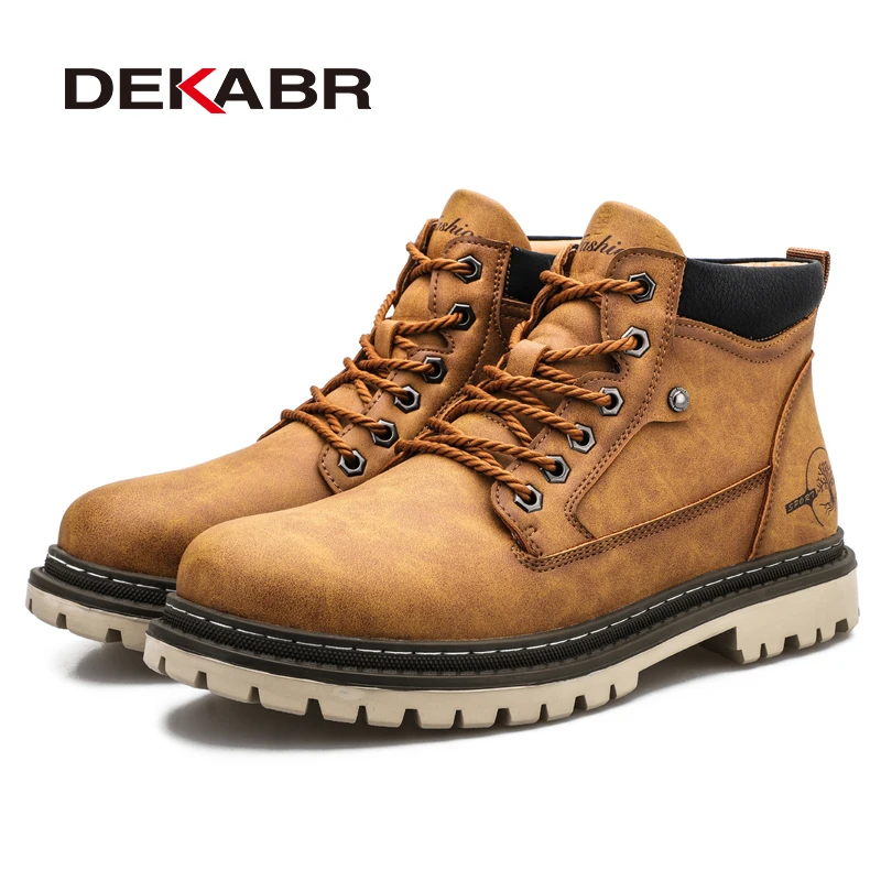 DEKABR Casual Work Shoes For Men Autumn Winter Warm Fur Plus Retro Boots Wear-Resistan Leisure Comfort Vintage Style Boots Men