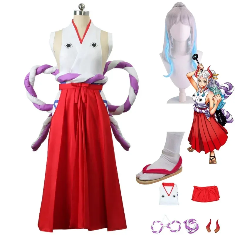 

FC6Anime Yamato Cosplay Costume Wano Kuni Country Wig Japanese Kimono Skirt Waist Rope Wooden Clogs Woman Sexy Carnival Sui@FC8！