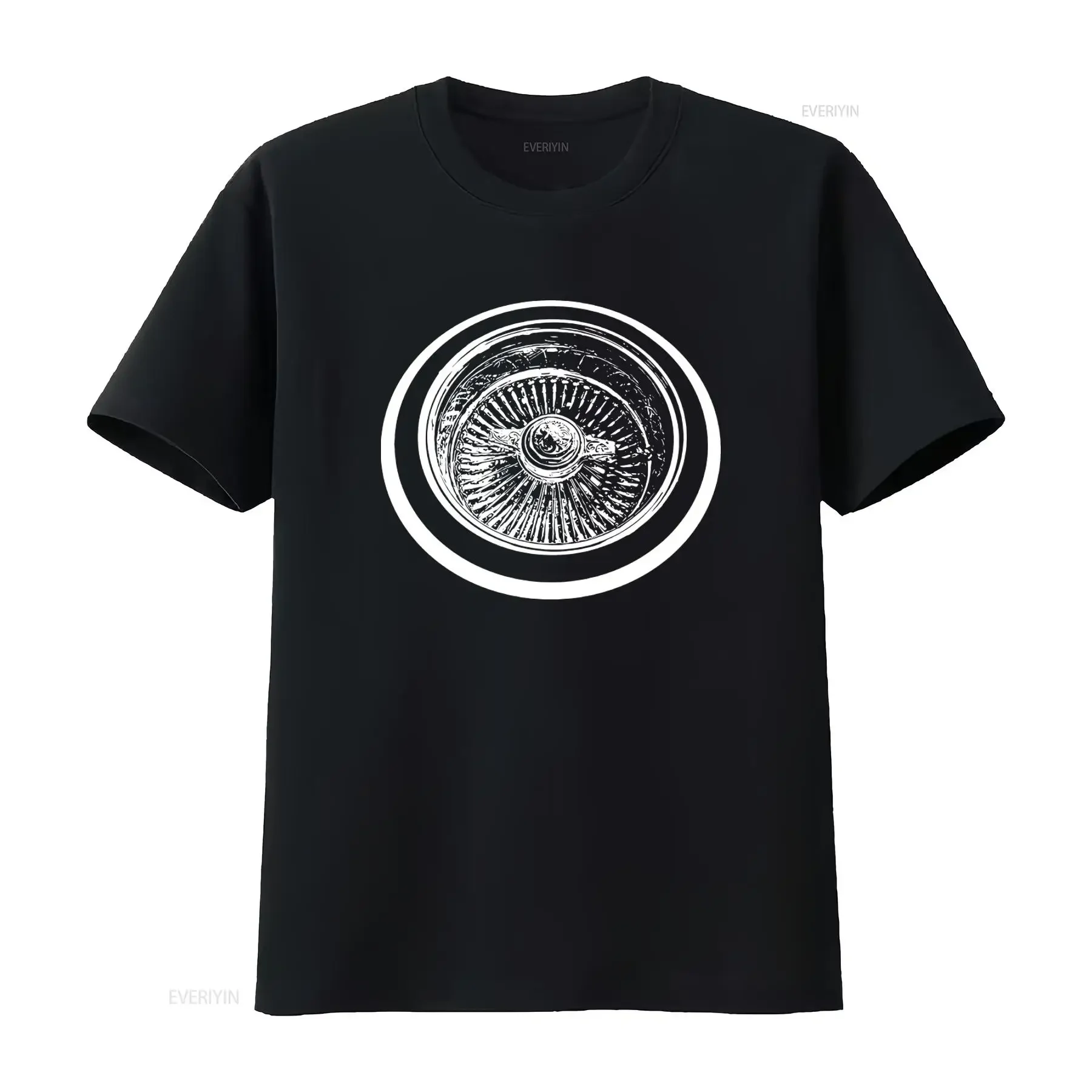 Lowrider Wire Wheel Knockoff Engraved T Shirt for Car Show Lovers Unique Automotive Design vintage Washed Top For Everyday Wear