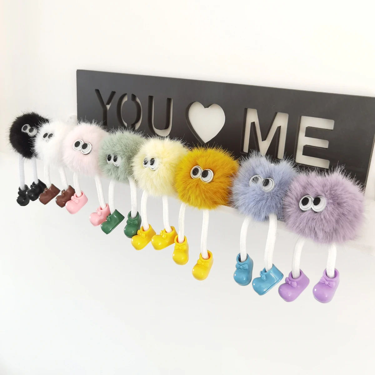 Cute Mink Hair Colourful Plush Ball Keyring Funny Long-legged Fur Ball Plush Stuffed Toy Backpack Decor Charm For Birthday Gifts