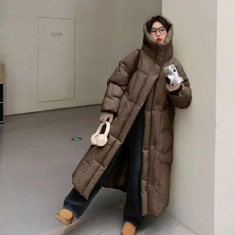 

Women Down Jacket 2025 Winter New Thickened Ribbon Hooded Extremely Cold Warm Jacket High Quality Loose Down Jacket JJ1140