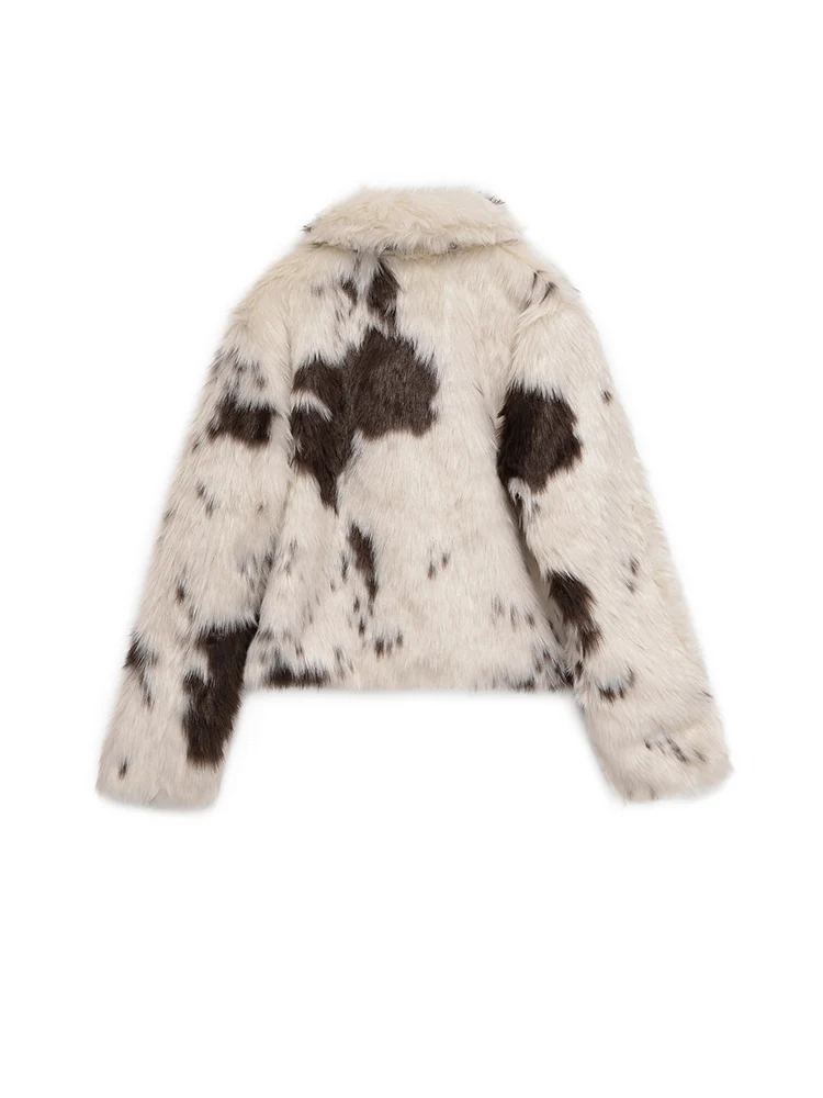 سترة نسائية جديدة على الطراز الأوروبي عصرية ومتعددة الاستخدامات وأنيقة وطية صدر السترة وأكمام طويلة من الجلد الصناعي بطبعة حيوانات.