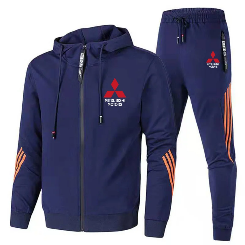 

2025 Mitsubishi Men's Sports Zipper Hoodie + Drawstring Pants Men's Jogging Sports Basketball Leisure Fitness Outdoor Suit
