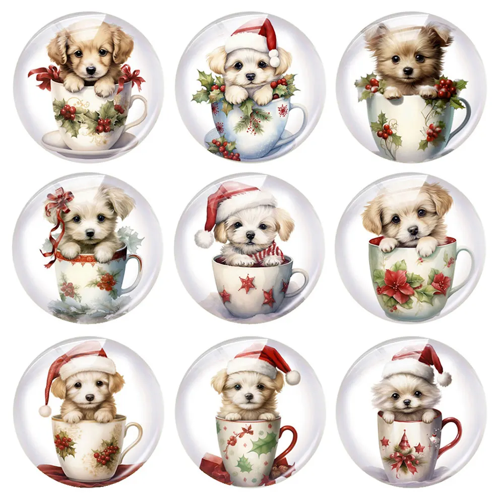 

Handmade Cup Dog Puppy Christmas X-mas Winter Photo Glass Cabochon Charms Flatback Demo Flat Back Cameo For Diy Jewelry Making