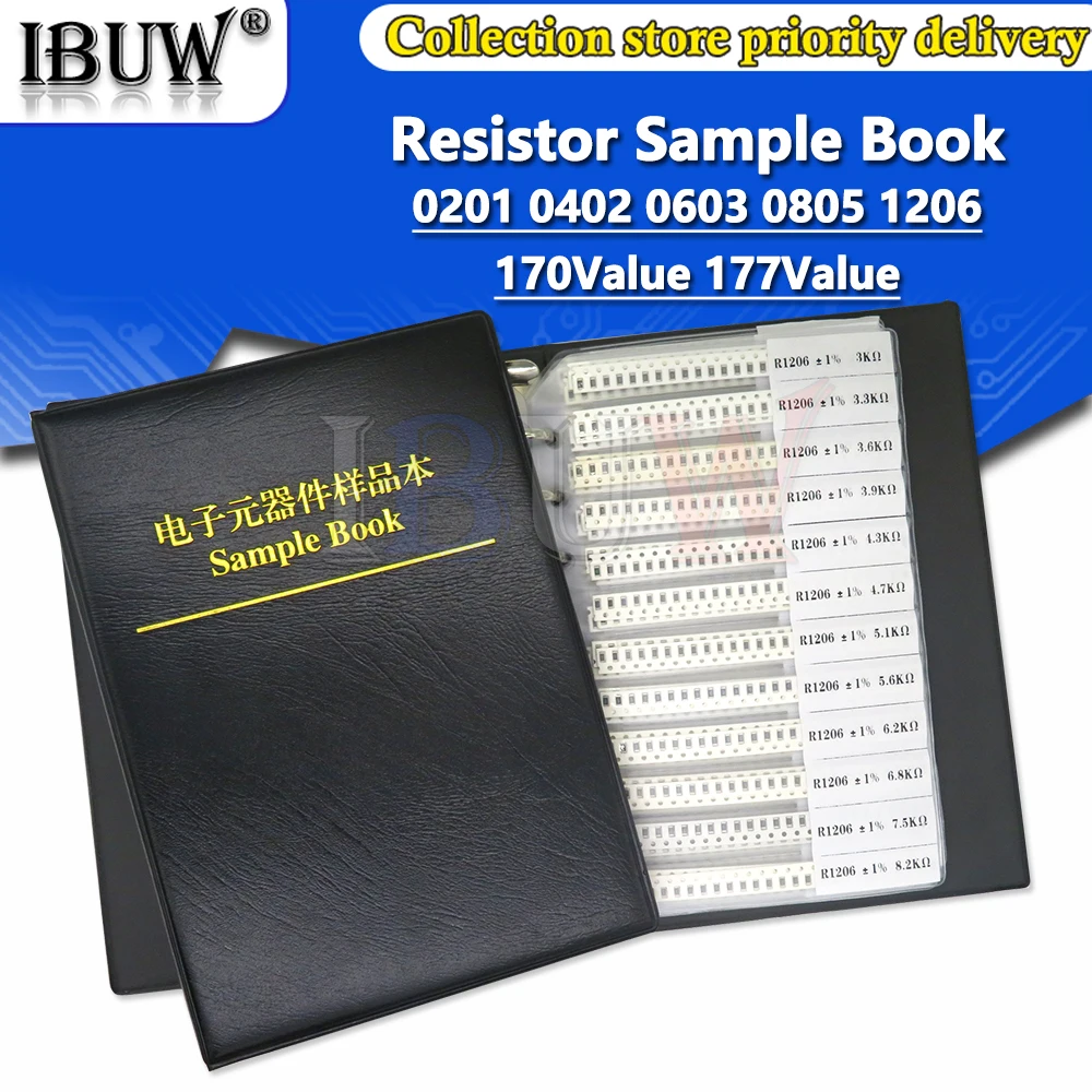 4250PCS 8500PCS 8850PCS 0201 0402 0603 0805 1206 Resistor Sample Book ibuw 1% SMD Assorted Kit 10K 100K 1K 1R 100R blank book