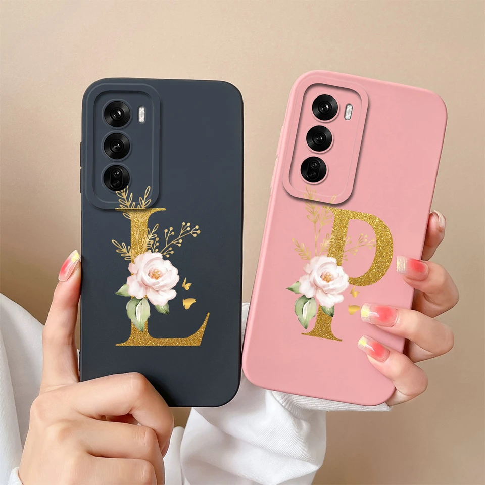 Cases For OPPO Reno 12 Pro Beautiful Flower Letter Liquid Antifouling Shockproof Durable Phone Cover For OPPOReno12Pro Funda