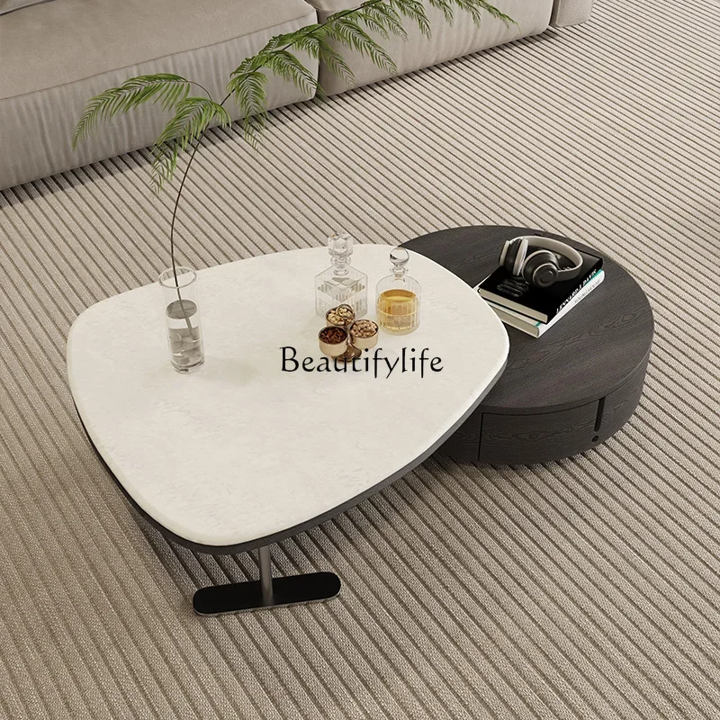 

Italian minimalist marble coffee table light luxury modern living room stainless steel metal tea table