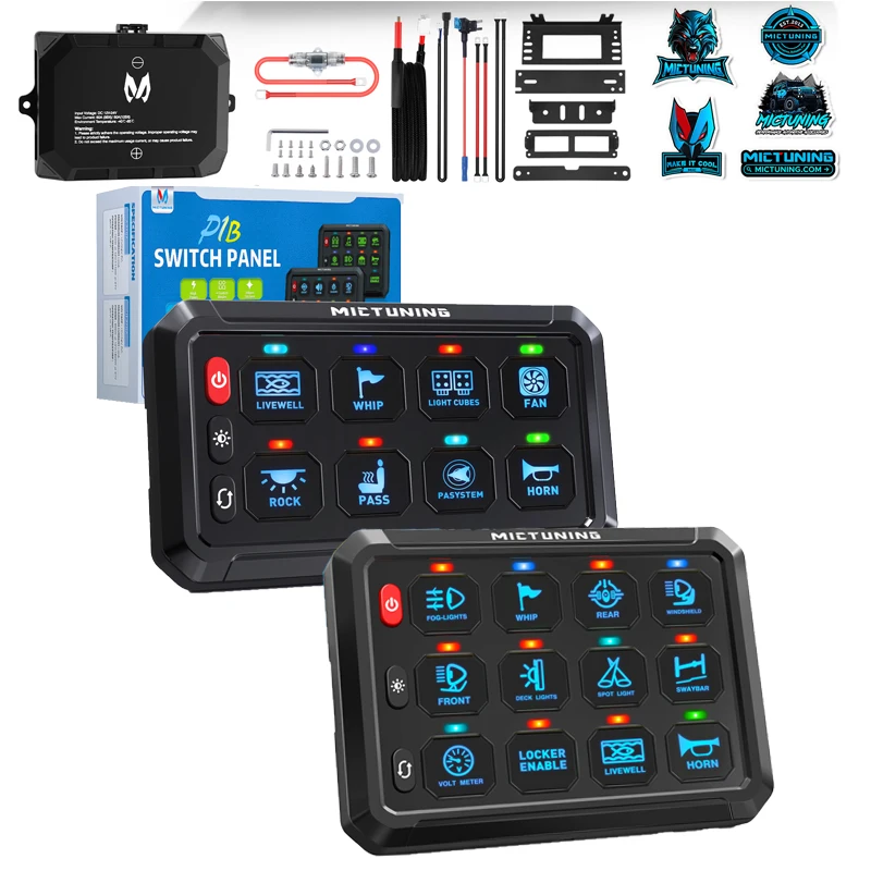 

MICTUNING 8/12 Gang Switch Panel,P1B Blue Series Color-Coded LED Indicator with Off Backlight,Toggle Touch On-Off Control Relay