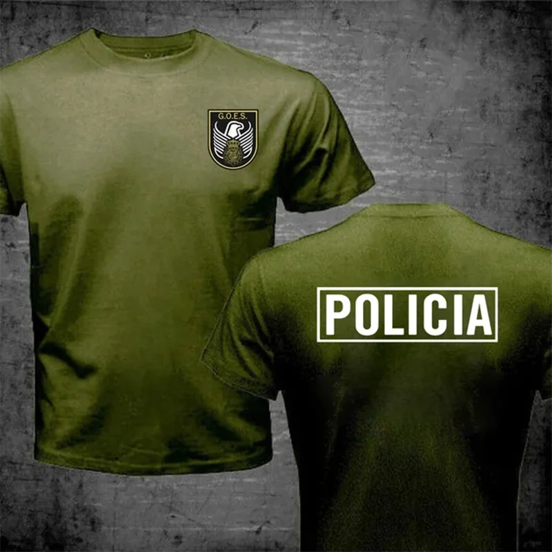 New Spain National Special Forces SWAT GEO GOES Logo Espana Policia T Shirt Men Short Sleeve Men\'s Tops Tee Shirt Cotton T-shirt