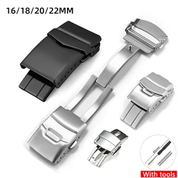 316 Solid Stainless Steel Watch Band Folding Buckle 16/18/20/22mm Double Push Butterfly Safety Clasp Strap Accessories for Seiko