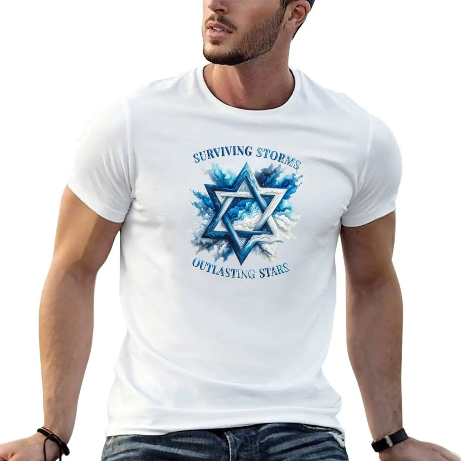 Surviving Storms, Outlasting Stars Star of David Magen David ??? ???? T-Shirt Trendy Pattern T-Shirt for Men