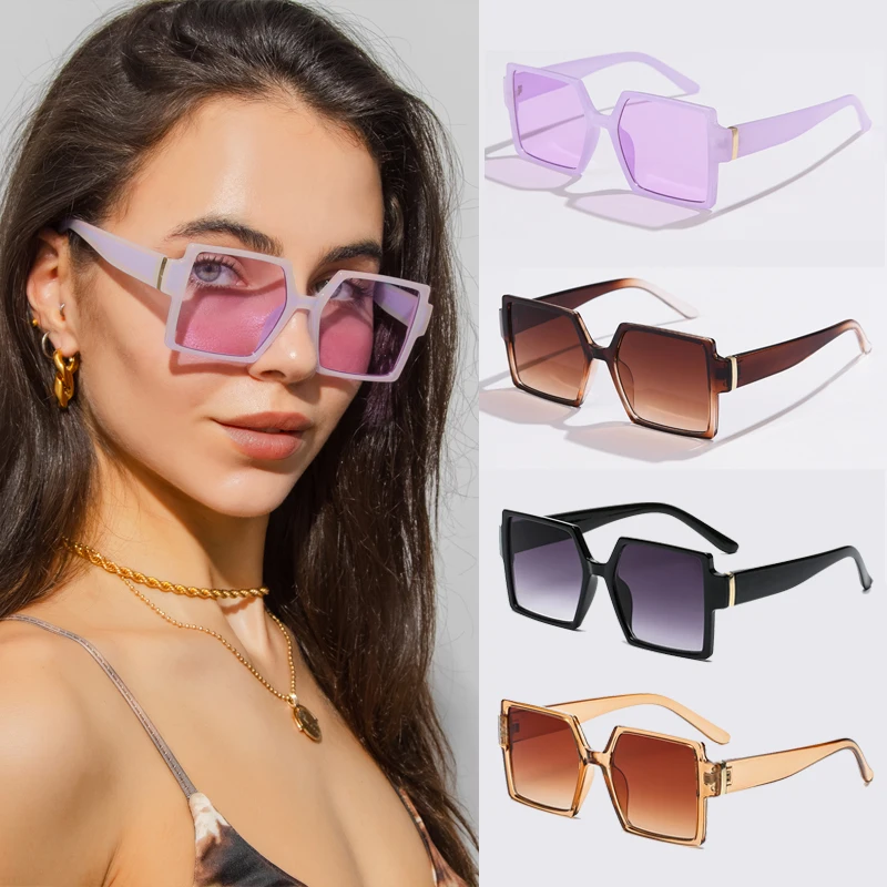 

4pcs New Luxury Brand Designer Square Oversized Sunglasses Men Women Fashion Thick Frame Glasses Mens UV400 Male Celebrity