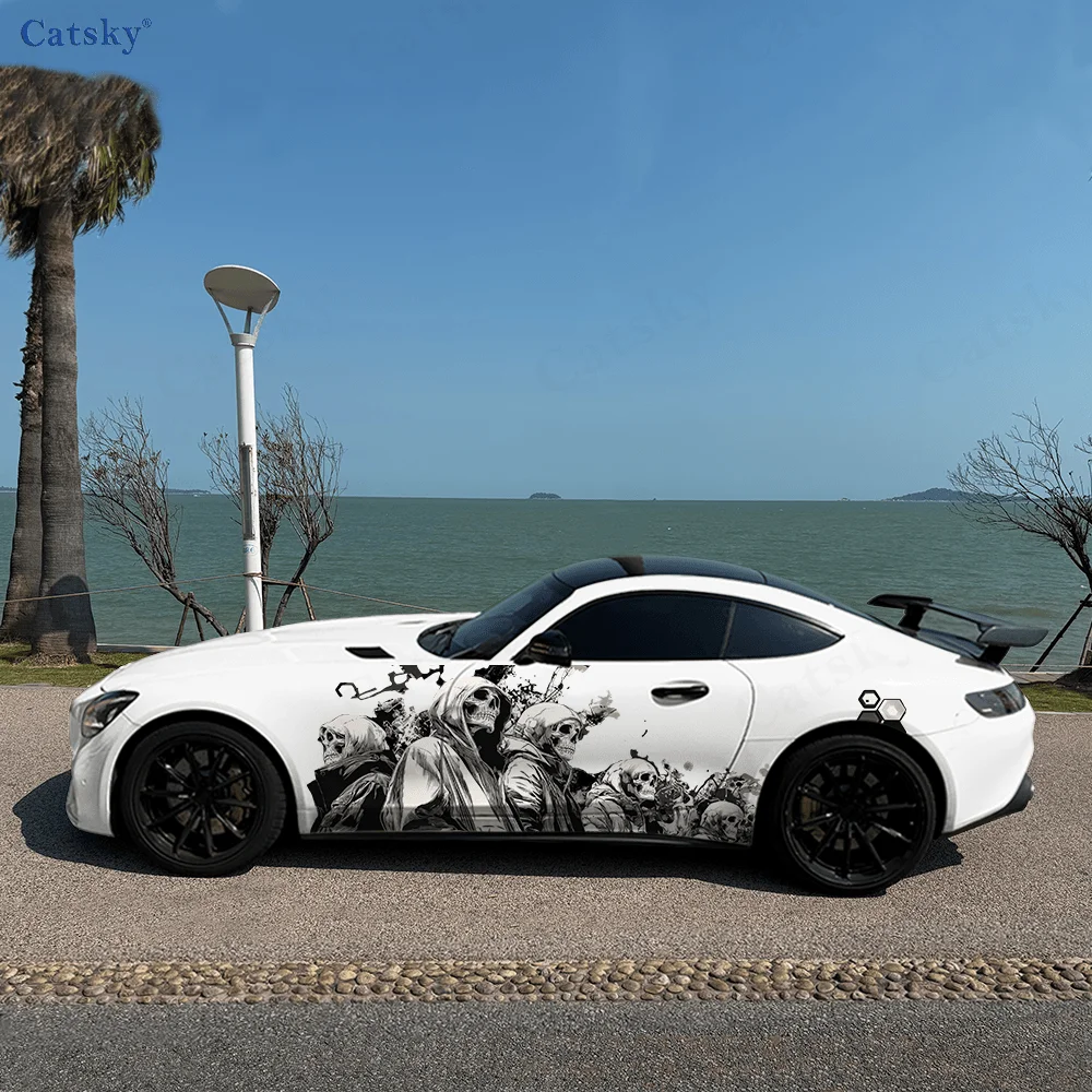 

Retro Cloak Skulls Car Side Sticker Decoration, PVC Waterproof Scratch Resistant Decal, Car Protection, Auto Accessories Gift