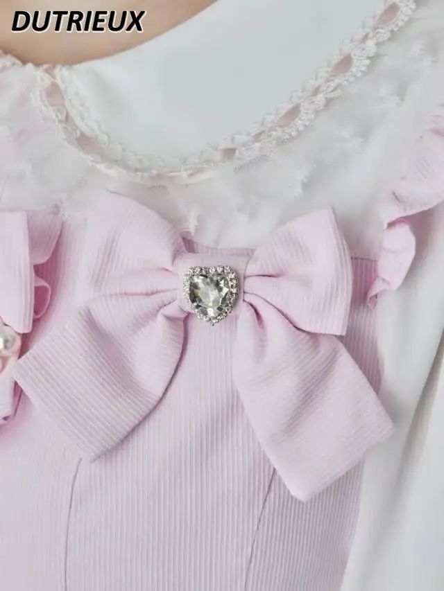 ฤดูใบไม้ผลิฤดูร้อน Mine ลูกไม้สีจับคู่เสื้อตุ๊กตาลูกปัดหวาน Bow Tops และ Ruffle กางเกงขาสั้น 2 ชิ้นชุดสตรีชุด