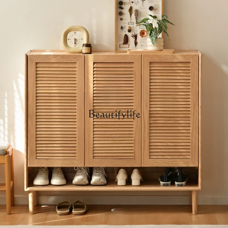 

LD33Solid wood shoe cabinet living room modern simple oak storage locker