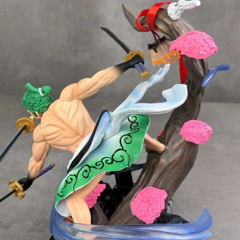 Pirata samurai tigre gk anime wano country samurai três espadas estilo led figura de luz estátua modelo cor cheia spray limitado
