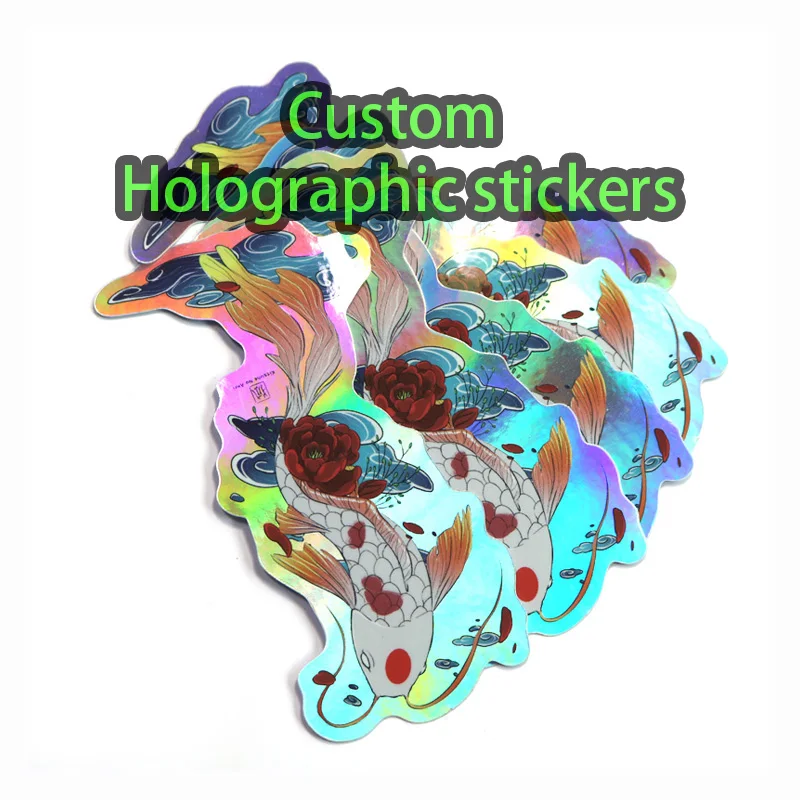 Custom Glitter Stickers Waterproof Decorative Logo Label Laptop Cartoon Hologram Holographic Sticker Anime Cute Clear Label