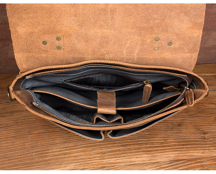 Sac à main en cuir de vachette rétro pour hommes, sac d'ordinateur décontracté, sac messager lancé, affaires masculines, étui à bombes, cheval ELI, vintage