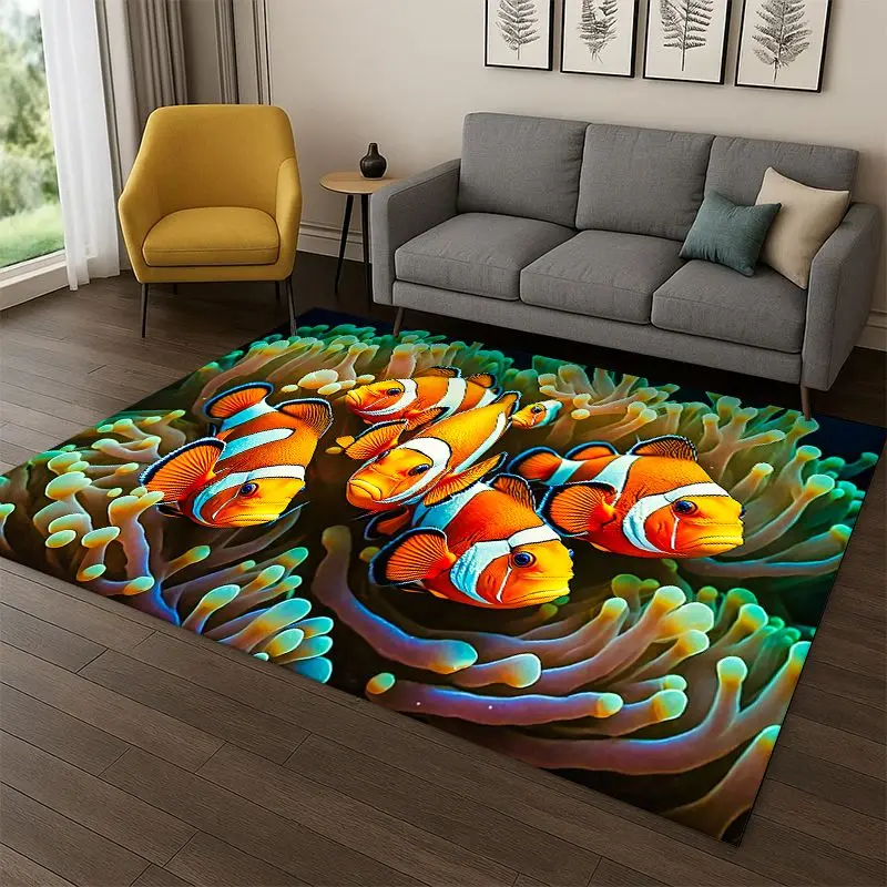 Underwater Sea World Marine Life Cartoon Carpet Rug for Bedroom Living Room Sofa Playroom Doormat Home Decor,Area Rug Non-slip