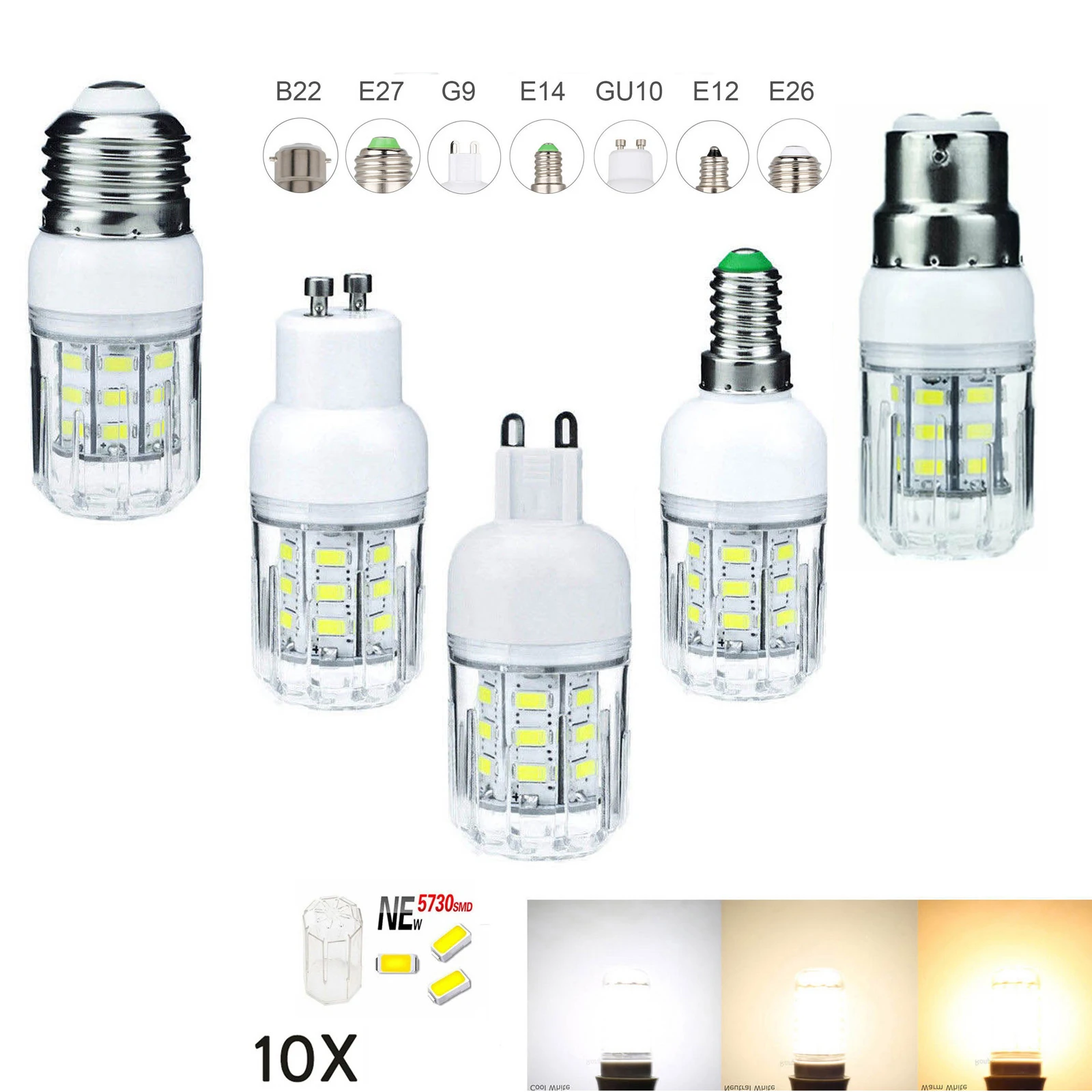 10 X Ledコーン電球リビングシャンデリア照明27 LED省エネランプ4000 k角DC 12 V 24 VミニB 22 E 26 E 14 G 9