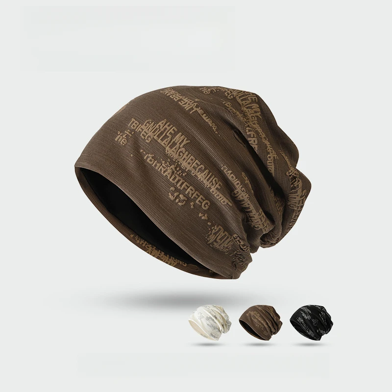 

Unisex Autumn/Spring Slouchy Beanie - Dual-Layer Cotton-Poly Hat (55-59cm) with Distressed & Hot Stamping Design