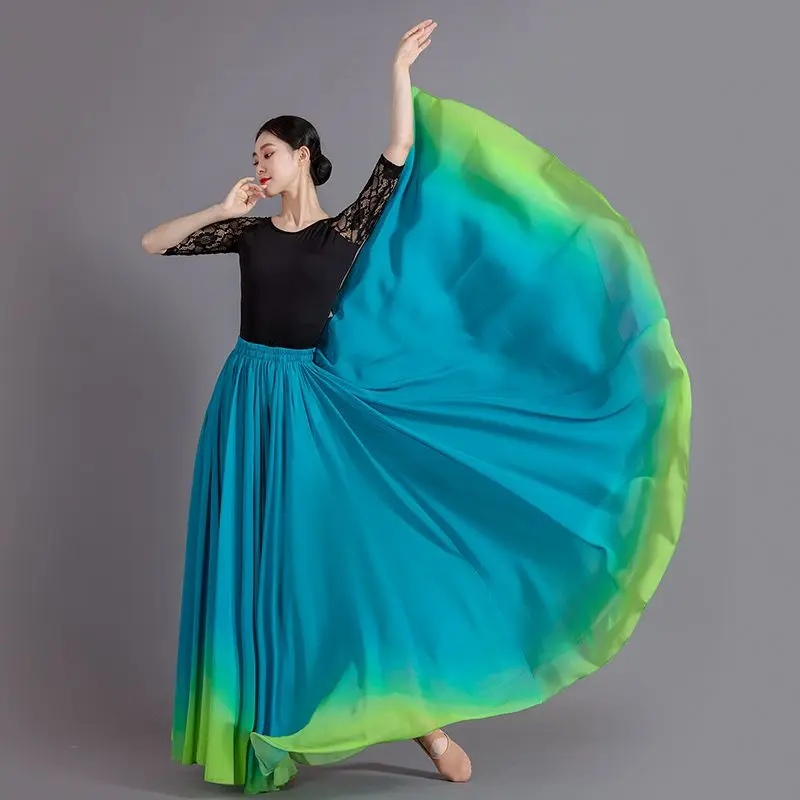 720 Graad Dans Grote Swing Rok Gradiënt Chiffon Gaas Rok Moderne Klassieke Dans Chinese Stijl Performance Trainingspak