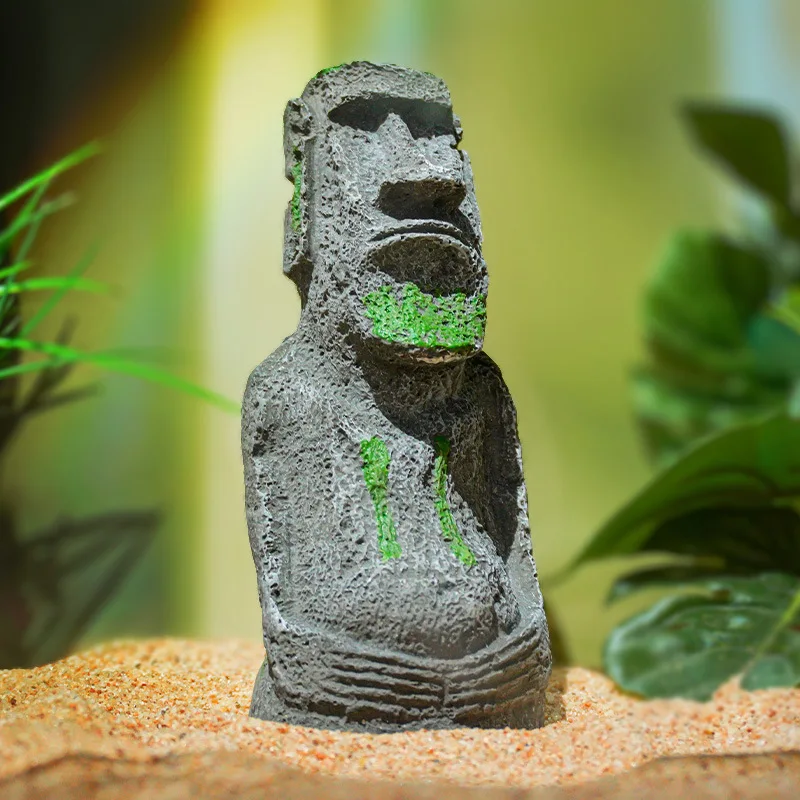 Aquarium Moai Statues Easter Island Head Ornaments Statues Fish Tank Landscaping Decor Home Tabletop Terrarium Aquascapin