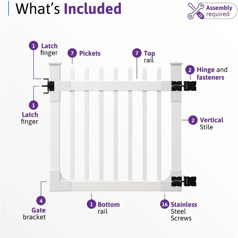 4ft H x 4ft W (1 Gate) No Dig WamBam Nantucket Gate Kit، White Vinyl Picket Yard Fence Gate مع الأجهزة المتضمنة لـ Nantucket
